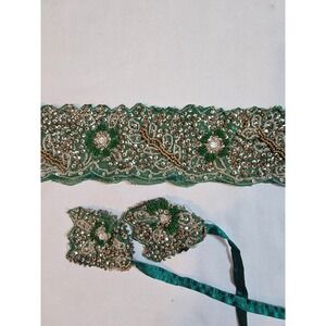 Emerald Green Beaded Sequin Waistband Belt Sash Tribal Boho Festival Handmade